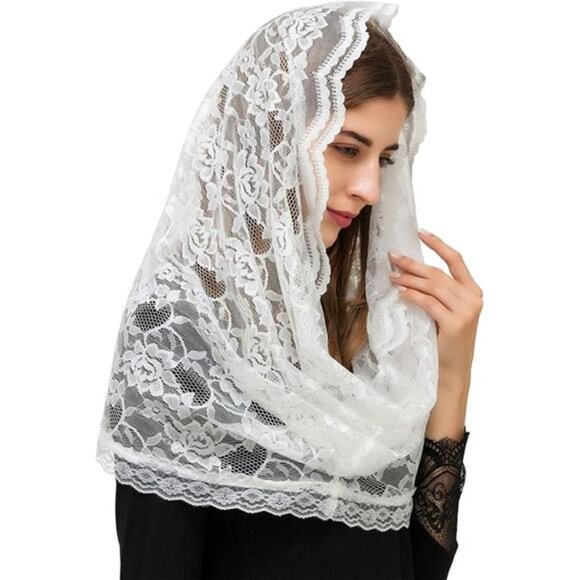 PAMOR Infinity Chapel Veil Floral Latin Mass Head Covering Lace Scarf Mantilla - Picture 6 of 6